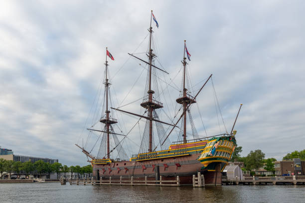 Kampen, Netherlands - September 2, 2024: Kamper Kogge, a reconstructed cog ship from the 14th century