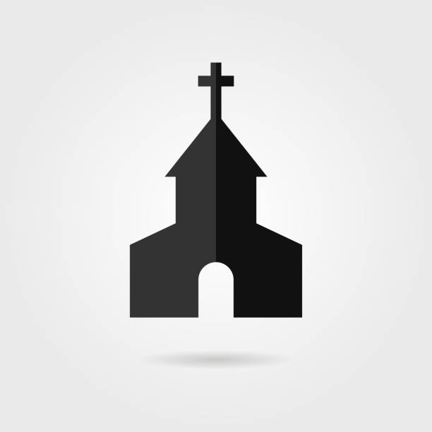 illustrations, cliparts, dessins animés et icônes de simple icône église noire avec shadow - old roof cathedral door