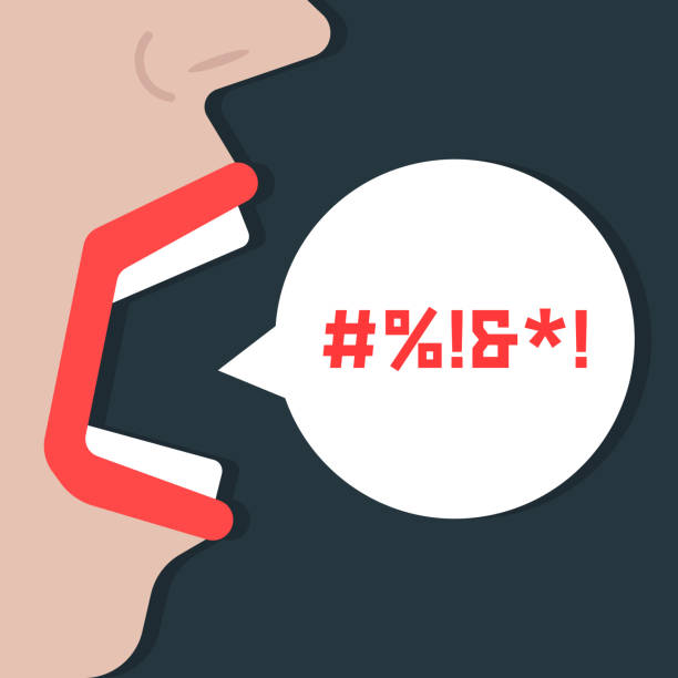 abstract woman shouting obscenities abstract woman shouting obscenities. concept of vulgarity, fury, expression, speaker, criticism, fierce, rebuke, voice. isolated on dark background. flat style trend modern design vector illustration shouting illustrations stock illustrations