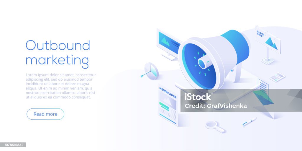 Backround Outbound Outbound Marketing Vector Business Illustration In Isometric Design ...