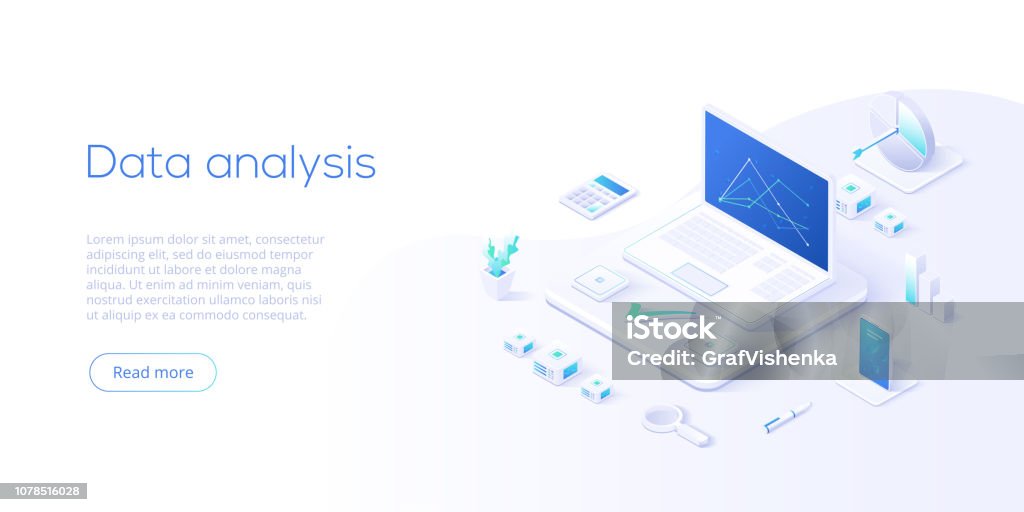 Ilustração em vetor isométrica análise dados. Abstrato 3d datacenter ou dados centro sala base. Layout de cabeçalho do site de infraestrutura de mainframe rede. Armazenamento de computador ou estação de trabalho de exploração. - Vetor de Projeção isométrica royalty-free
