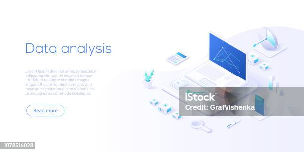 Data Analysis Isometric Vector Illustration Abstract 3d Datacenter Or Data Center Room Background Network Mainframe Infrastructure Website Header Layout Computer Storage Or Farming Workstation Stock Illustration - Download Image Now