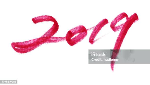 Vector Year Of 2019 With Brush Strokes Isolated Stock Illustration - Download Image Now - 2019, Banner - Sign, Brush Stroke