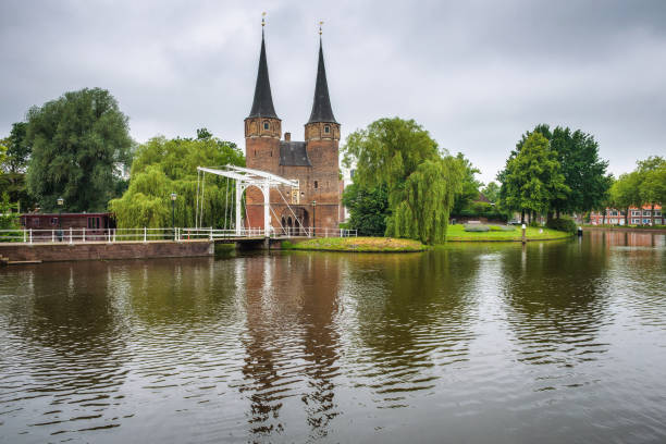 istock Eastern gate, canal and historic drawbridge in Delft, Netherland 1078522880