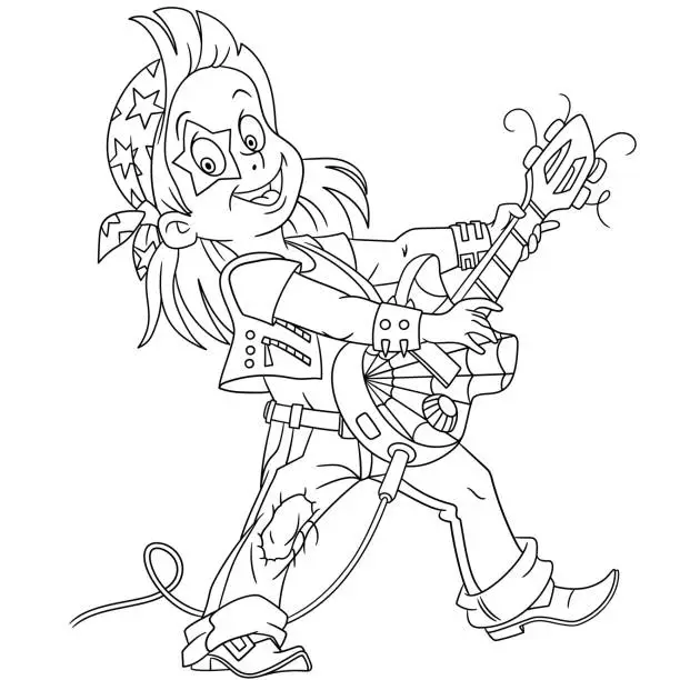 Vector illustration of Coloring page with rock guitarist