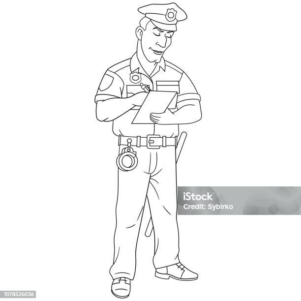 Coloring Page With Adult Policeman Stock Illustration - Download Image Now - Coloring, Occupation, Security Staff