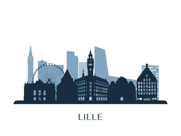 skyline von lille, monochrome silhouette. vektor-illustration. - lille stock-grafiken, -clipart, -cartoons und -symbole