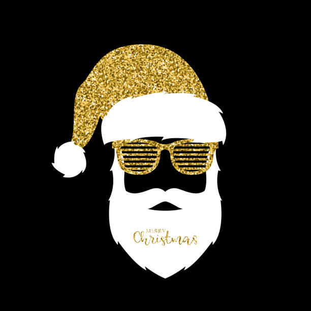Santa Claus with hat and glasses shutter shades. Gold glitter effect. Vector illustration. Santa Claus with hat and glasses shutter shades. Gold glitter effect. Vector illustration. greeting card white decoration glitter stock illustrations