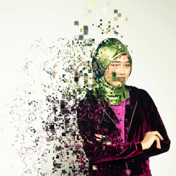 istock Human emotion expression feeling concept, woman  dispersing into pixels effect 1078540228