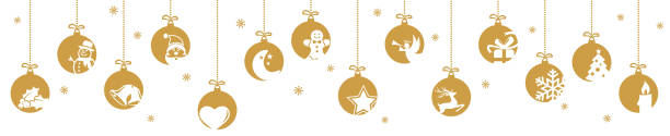 ilustrações de stock, clip art, desenhos animados e ícones de collection of hanging baubles with christmas icons - christmas decoration campanula decoration christmas