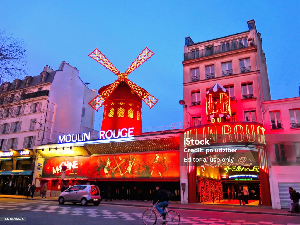 udpege Shah Kinematik Paris The Moulin Rouge On Pink Sunset In Paris France Picturesque Old  Facade Building Of Famous Cabaret Built In 1889 Locating In The Paris Redlight  District Pigalle Stock Photo - Download Image