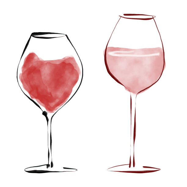 illustrazioni stock, clip art, cartoni animati e icone di tendenza di bicchieri da vino rosso - bicchiere da vino illustrazioni