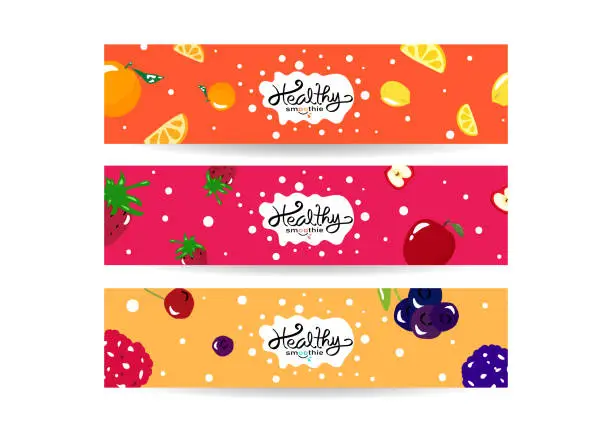 Vector illustration of Healthy smoothie splashing, set of banner collection tag balance diet menu, colorful juicy fruit concept background texture vector illustration