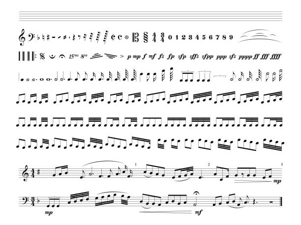 ilustraciones, imágenes clip art, dibujos animados e iconos de stock de notas de la música - ilustración vectorial - sheet music music musical note pattern