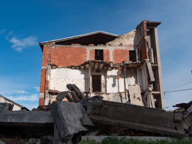 istock Old destroyed an abandoned multi-storey building in a military town 1078557786