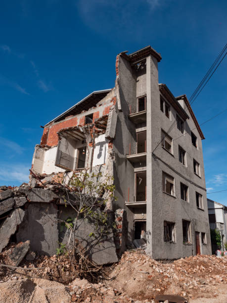 istock Old destroyed an abandoned multi-storey building in a military town 1078557940