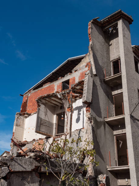 istock Old destroyed an abandoned multi-storey building in a military town 1078558022