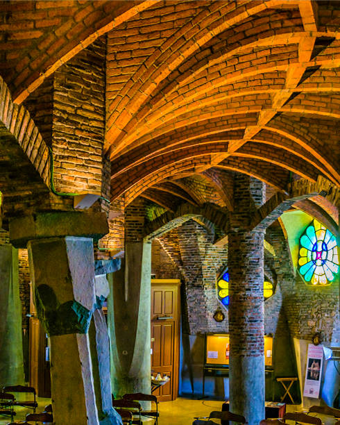 Interior view of guell crypt, a masterpiece gaudi architecture located at catalunya outside town