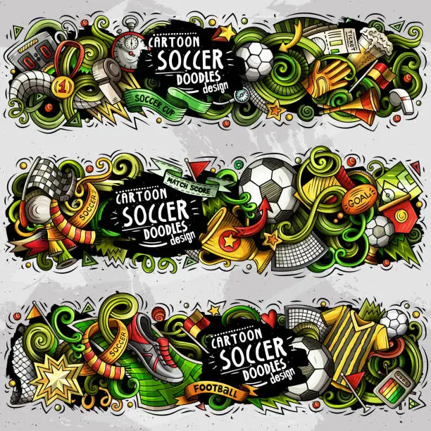 Vector illustration of Cartoon vector doodles Football banners compositions