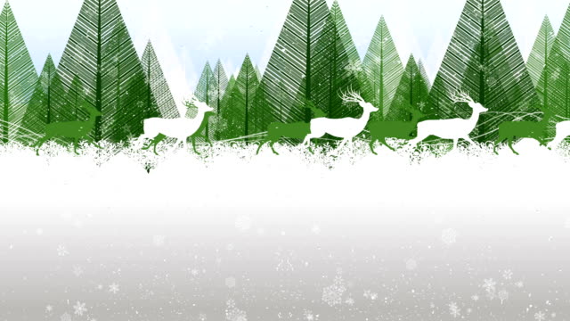 Set of reindeer running in Floral background