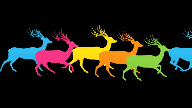 Set of colour reindeer running