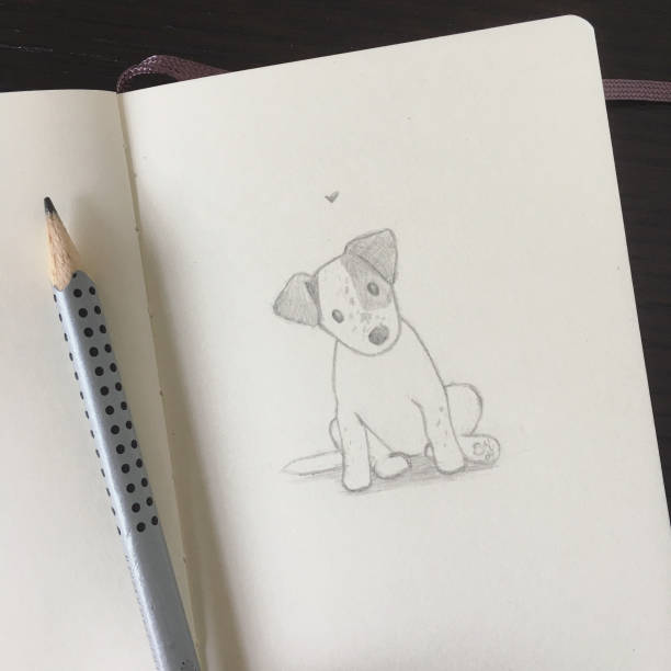 Pencil Sketch Of A Cute Puppy On A Sketch Book Stock Photo - Download Image  Now - Dog, Drawing - Activity, Drawing - Art Product - iStock