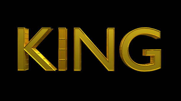 text "king" made of gold capital letters. 3d rendering. - king of sweden imagens e fotografias de stock