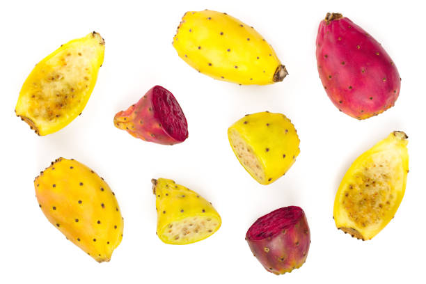 istock red end yellow prickly pear or opuntia isolated on a white background. Top view. Flat lay 1078582138