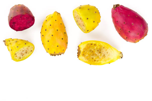 istock red end yellow prickly pear or opuntia isolated on a white background with copy space for your text. Top view. Flat lay 1078582174