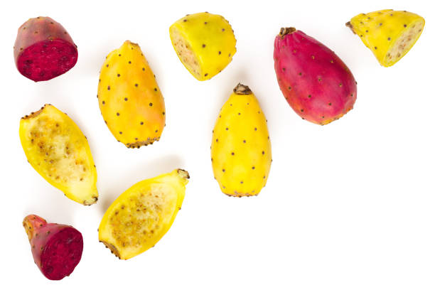 istock red end yellow prickly pear or opuntia isolated on a white background with copy space for your text. Top view. Flat lay 1078582176