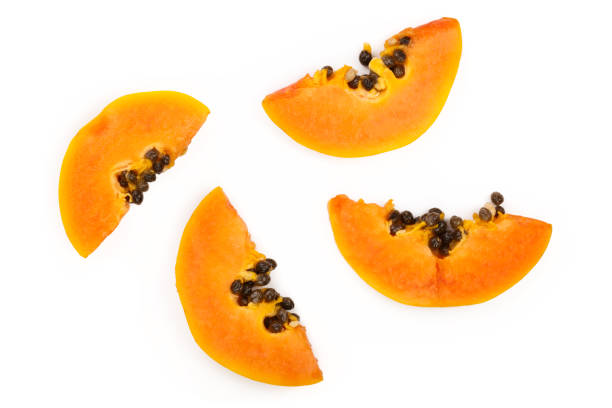 istock ripe slice papaya isolated on a white background. Top view. Flat lay 1078583384