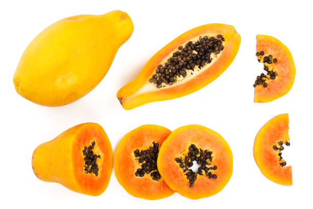 istock ripe papaya and slice isolated on a white background. Top view. Flat lay 1078583406