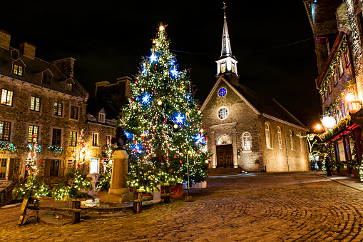 The Petit-Champlain at Lower Old Town at night on christmas event