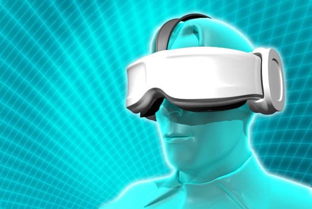 istock 3D rendering,simulation man wear virual reality headset with background digital grid space for futuristic concept 1078591890