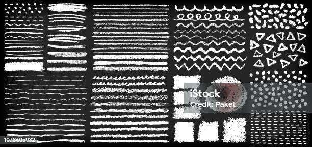 Set Of Hand Painted Chalk Crayon Brushes Stock Illustration - Download Image Now - Chalk Drawing, Chalkboard - Visual Aid, Single Line