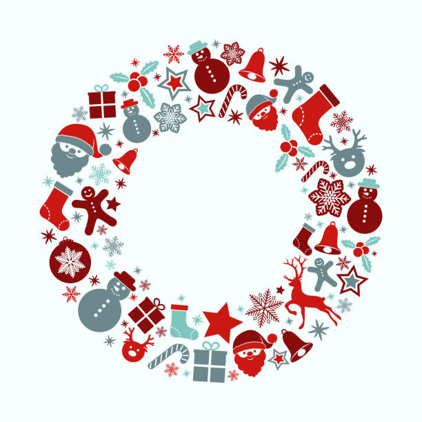 istock Design of Christmas greeting card template with with wreath and decorations. Vector. 1078615300