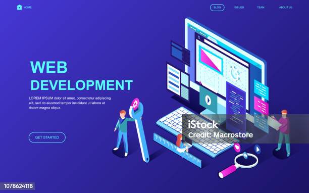 Modern Flat Design Isometric Concept Of Web Development Decorated People Character Stock Illustration - Download Image Now