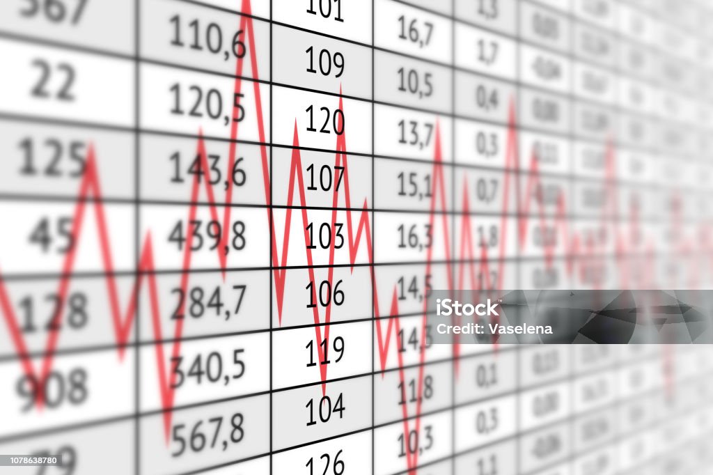 Numeric Data Graph Table With Numerical Data And Red Graph Line Stock Illustration ...