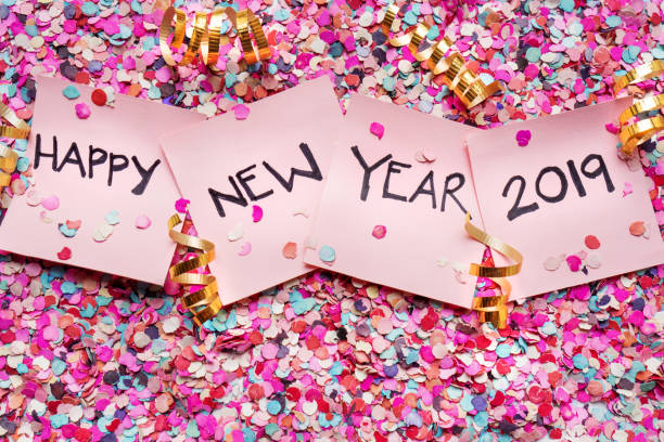 istock Happy new year 2019 sign on confetti 1078653550