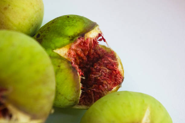 Ripe colorful sweet figs fruit on a plate, close up