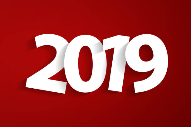 istock Happy New Year 2019 concept with paper cuted white numbers on red background. Vector illustration 1078661100