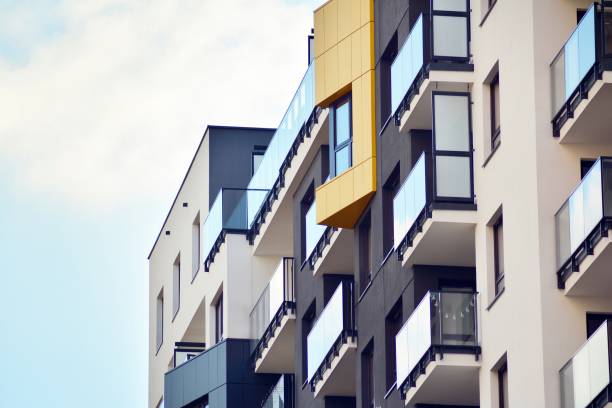 istock Modern apartment buildings on a sunny day with a blue sky. 1078673528