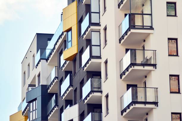 istock Modern apartment buildings on a sunny day with a blue sky. 1078674258