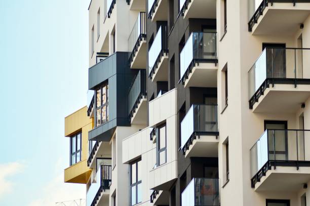 istock Modern apartment buildings on a sunny day with a blue sky. 1078674438