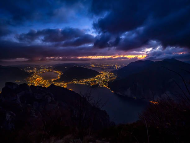 Sunset on Lecco town and Lake Como
