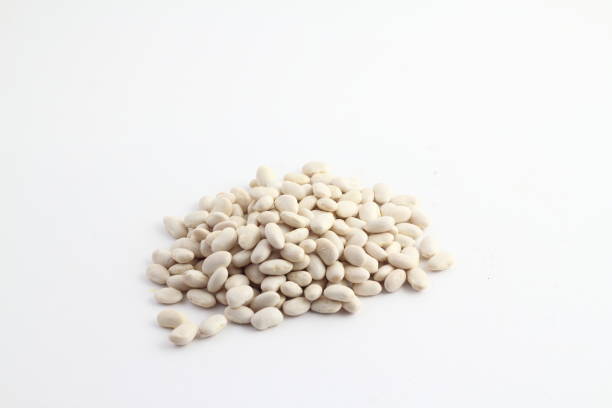 White kidney beans isolated on white background with copy space for your text. Top view.