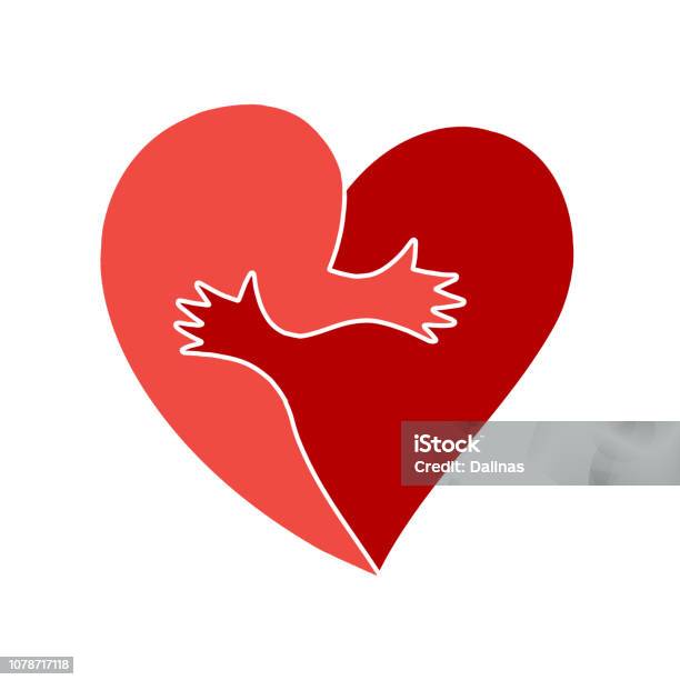 Two Cute Halves Of Heart Shape Embracing Each Other Great As Metaphor For Loving Couple Friendship Love Togetherness Stock Illustration - Download Image Now