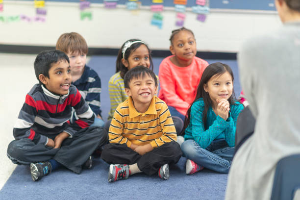 istock Elementary school students listening to their teacher 1078717444