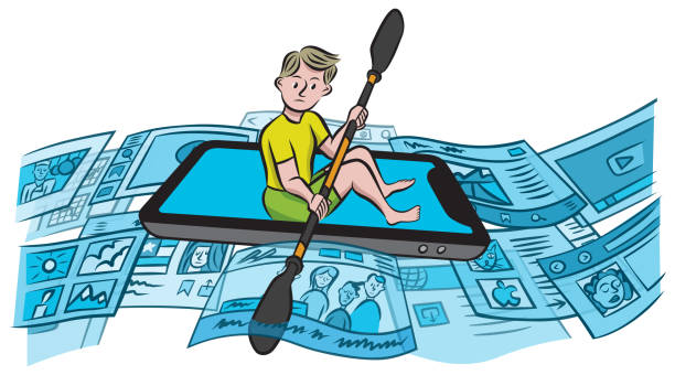 Navigating the internet Navigating an ocean of online media too much screen time stock illustrations