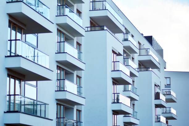 istock Modern apartment buildings on a sunny day with a blue sky 1078749850